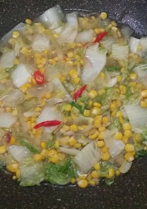 Foto resep Oseng sawi putih + jagung ala Bundis