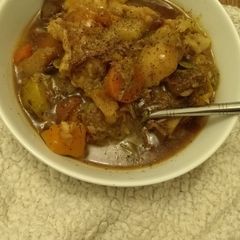 Mutton stew with homemade dumplings A picture of Mutton stew with homemade dumplings.