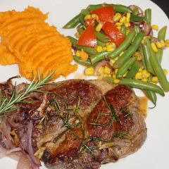 A picture of Pan seared rosemary lamb shoulder blade chops.