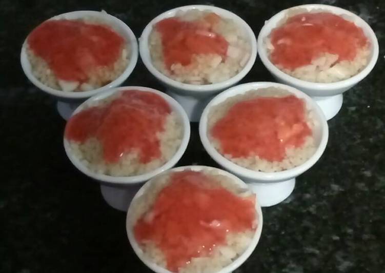 Tapa de cuscus sabor a marisco y salsa agridulce