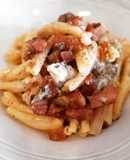 Casarecce con guanciale, moixernons en salsa de gorgonzola