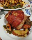 Codillo al vino y patatas con sobrasada mallorquina