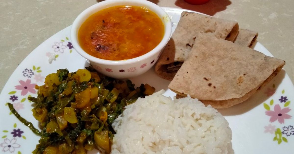Radish Leaves Sabzi, Tomato Arhar Dal,Rice & Roti Recipe by Kalpana Rai ...