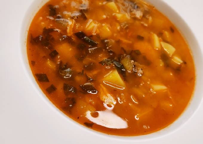 Рассольник с рисом и домашней тушёнкой