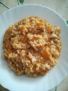 Una foto de Risotto de setas y calabaza