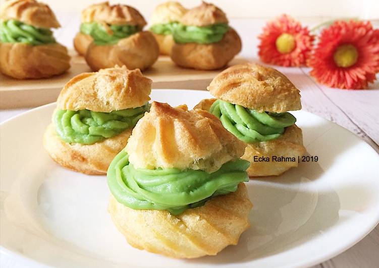 Kue Soes vla Greentea(No Mixer|Kokoh)