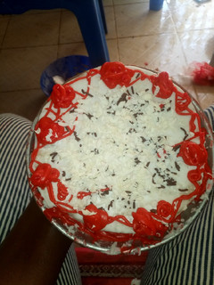 A picture of Vanilla cake with royal icing.