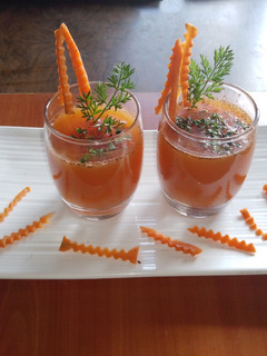 A picture of Carrot, orange, ginger juice 🥕🍊.