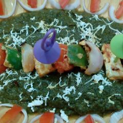 A picture of Paneer tikka in spinach.