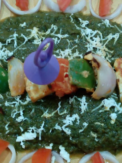 A picture of Paneer tikka in spinach.