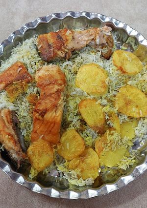 عکسی از دستور ته چین ماهی و سیب زمینی