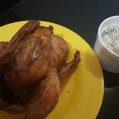 A picture of Roasted chicken with cream cheese dip.