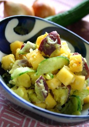 A picture of Persimmon and Sweet Potato Salad Spiced with Wasabi.
