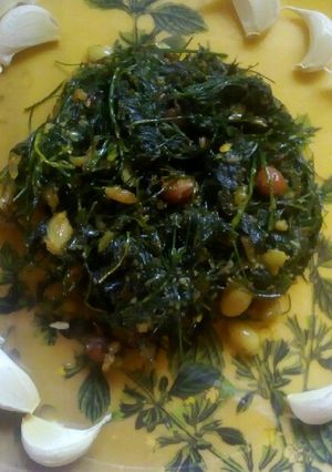 A picture of Shepu chi bhaji (dill leaves curry).