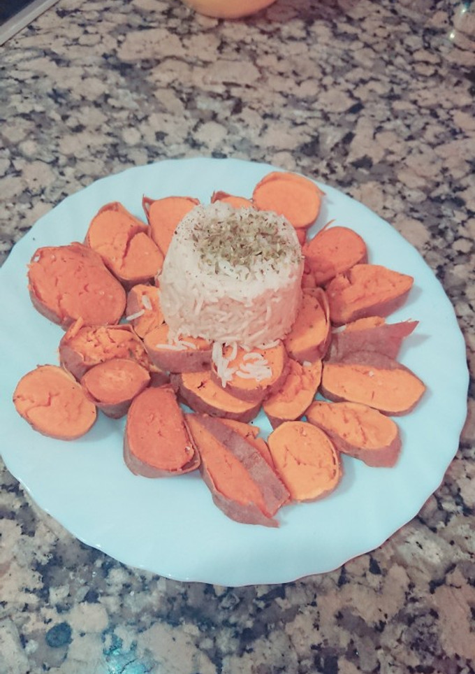 Una foto de Batata al microondas con arroz basmati