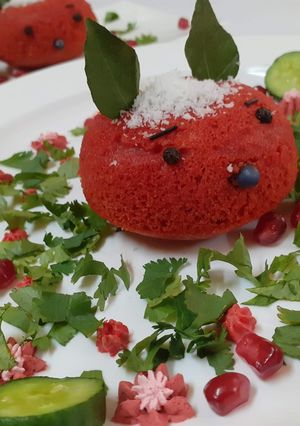 A picture of Beetroot dhokla.