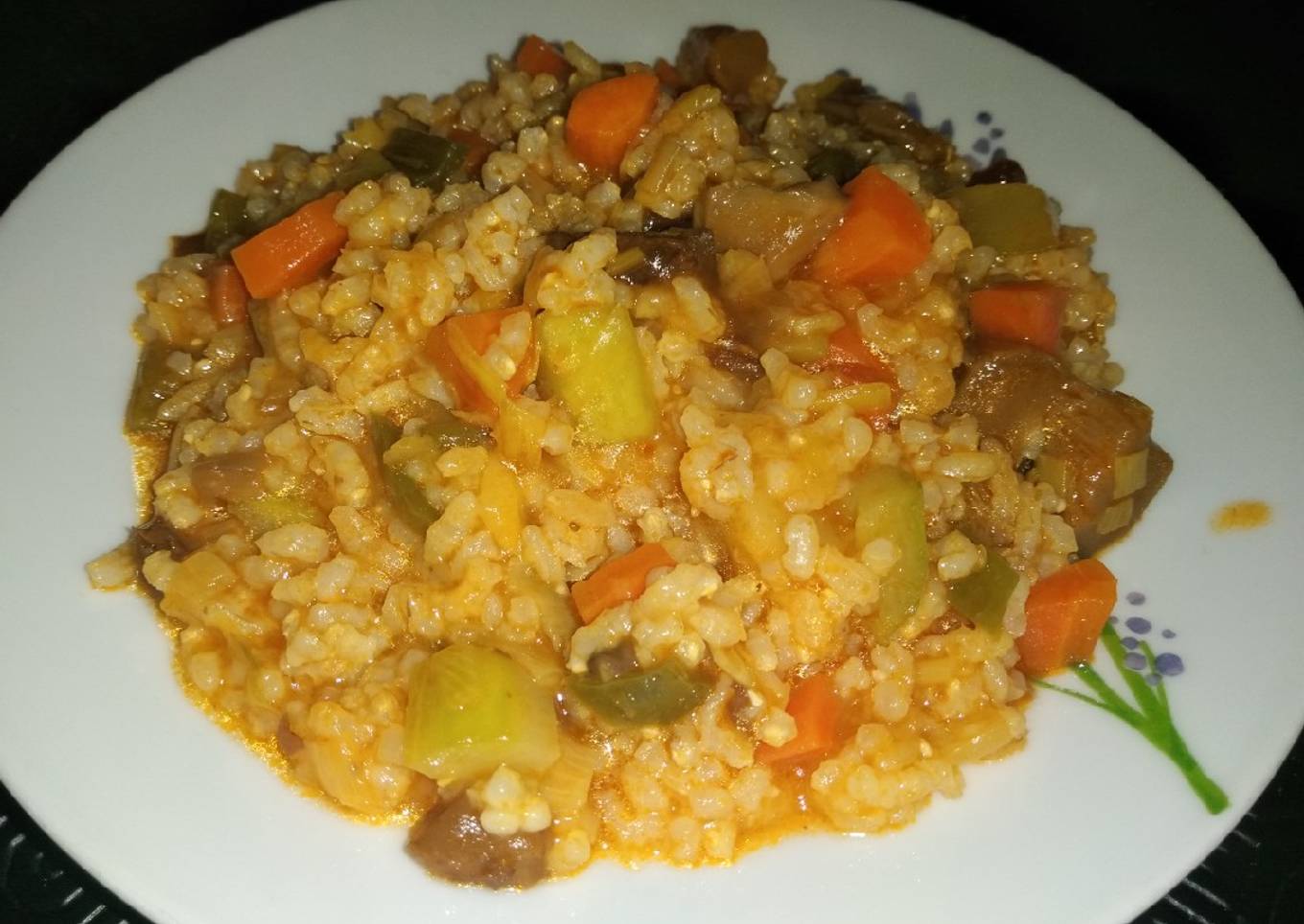 Arroz integral con verduras y setas