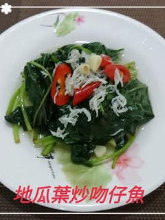 地瓜葉炒吻仔魚(簡單料理) 的食譜成品照片