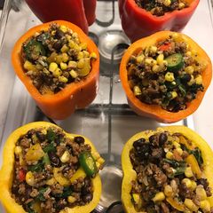 A picture of Vegan Burrito Bowl Stuffed Peppers.