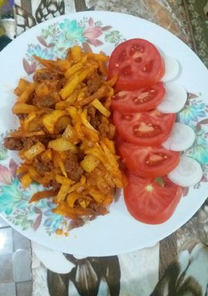 عکسی از دستور گوشت چرخ کرده و سیب زمینی