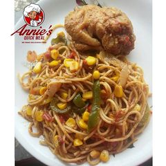 A picture of Chicken and Veggies infused Spaghetti.
