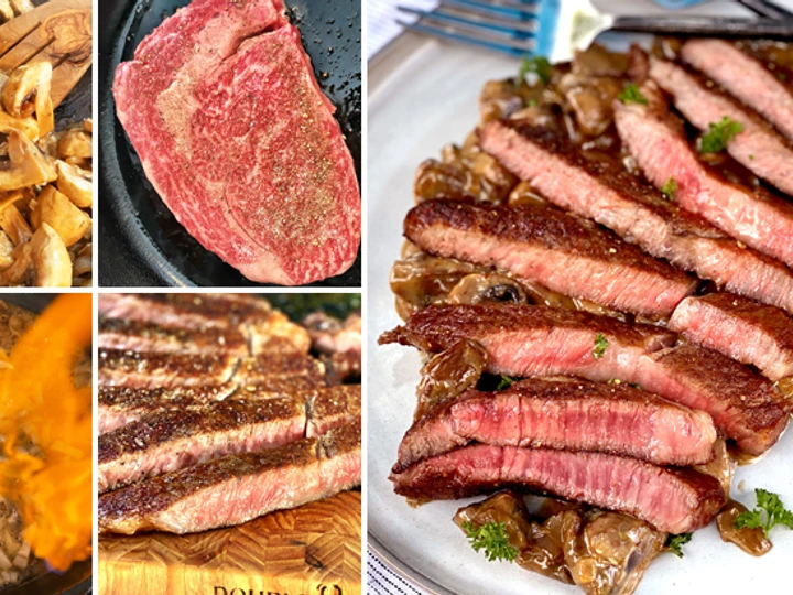 Easy Steps to Make Recipe Steak Diane with Miyazakigyu Wagyu Ribeye that is Awesome, Really Delicious}