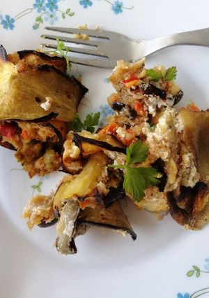 Foto de Berinjela recheada com Queijo Fresco e Alheira vegetariana 🍆