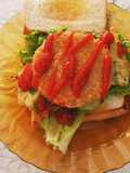 Burger roti tawar omelet chiken spichy