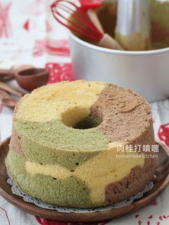 迷彩三色戚風蛋糕 的食譜成品照片