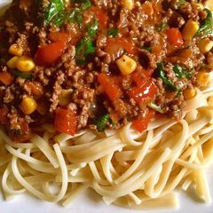 Spaghetti and minced meat A picture of Spaghetti and minced meat.