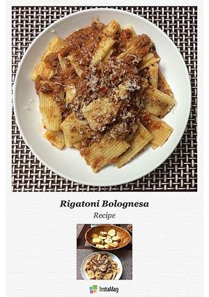 Una foto de Rigatoni bolognesa