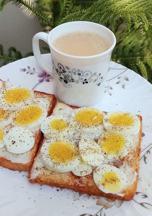 A picture of Boil Egg Sandwich 🥚🧂🍞.