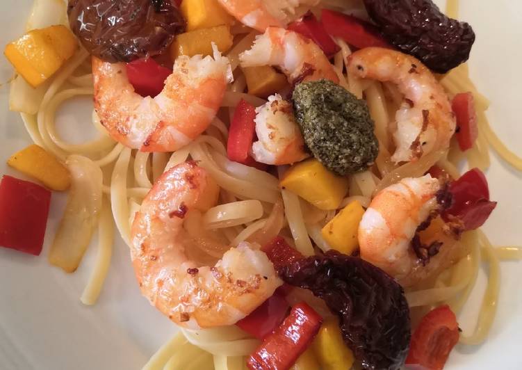 Étapes pour Faire Super rapide Fait maison Linguine crevettes et légumes du soleil