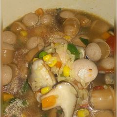 A picture of Sausage Soup with Orzo.