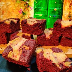 A picture of Eggless Red velvet cream cheese brownies.