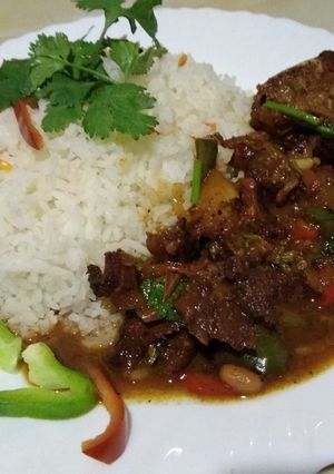 A picture of White rice n goat meat#joyofcookingladies#teamcontest#maindish.