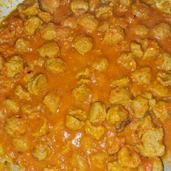 A picture of Red Gravy Soya Chunks Curry.