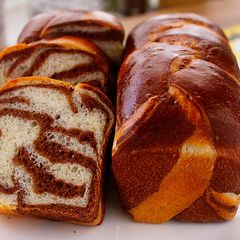 A picture of Mini and Cute Cocoa Marble Bread | used two loaf pans.