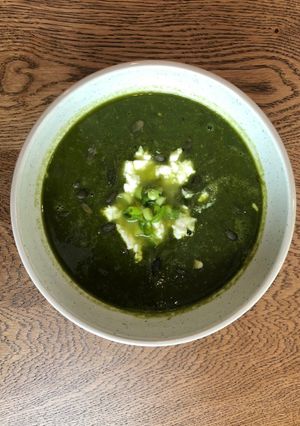 A picture of Super Greens Soup You Actually Want to Eat #Vegetarian #Vegan.