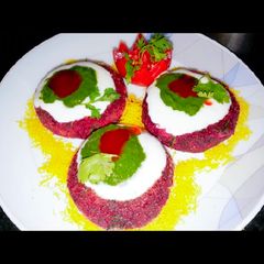 A picture of Beetroot Tikki Chat.