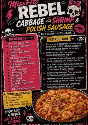 A picture of MissFits Rebel Cabbage with Shrimp & Polish Sausage.
