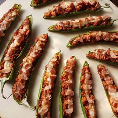 A picture of CHICKEN & SAUSAGE STUFFED LONG PEPPERS.