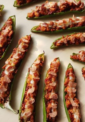 A picture of CHICKEN & SAUSAGE STUFFED LONG PEPPERS.