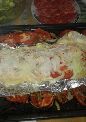 Una foto de Salmón al horno a la fonchini