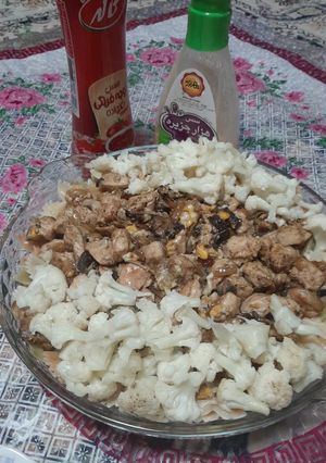 عکسی از دستور پاستا با فیله مرغ و قارچ و گل کلم