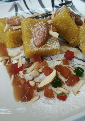 A picture of Butterscotch Badam Halwa.