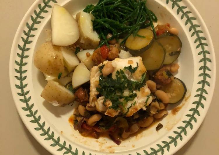 Steps to Prepare Super Quick Homemade Cod, Chorizo &amp; Samphire Supper