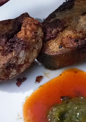 A picture of Tandoori fried tuna fish 🐟.
