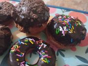 A picture of donuts with milk