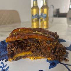 A picture of Pastelon aka plantain lasagna.